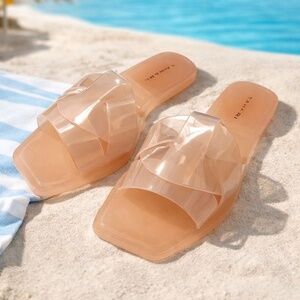 NWOB Tahari Clear Slide Sandals Size 7 Transparent Pink Beige Summer Pool Beach
